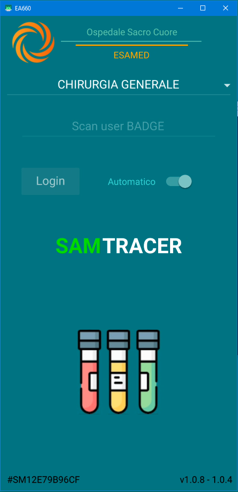 Schermata applicativa SAMtrace per la tracciabilità delle provette
